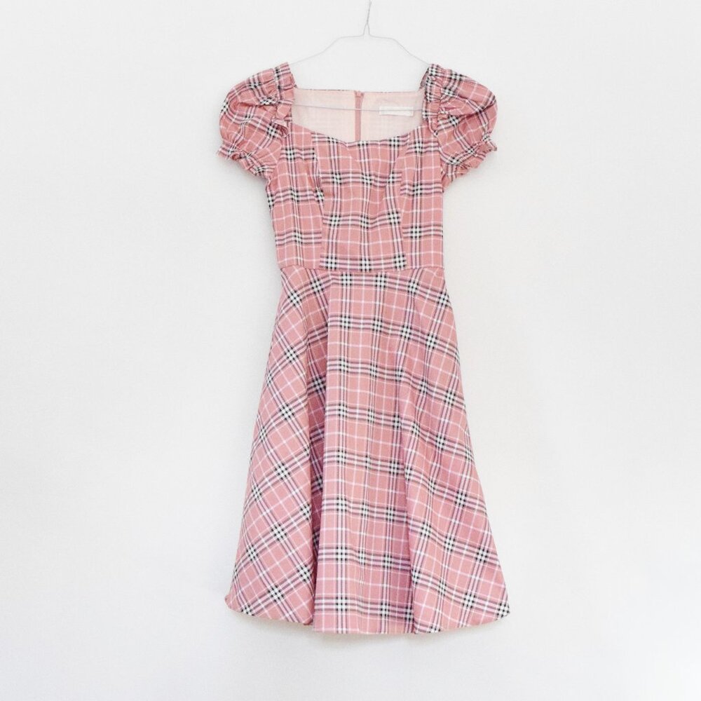 Pink Checkered Plaid Ruffle A-line Midi Dress | Size XS